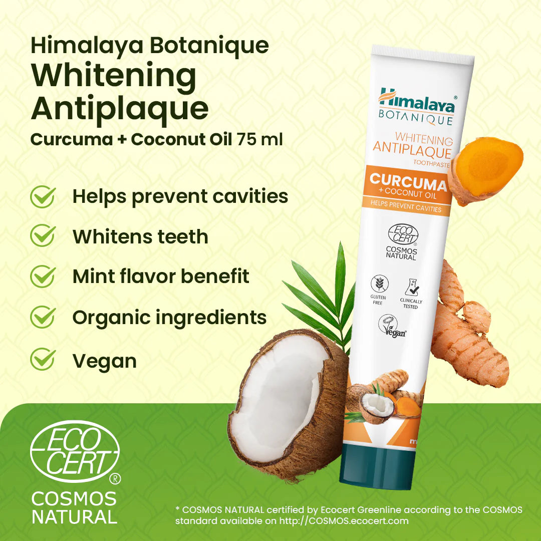 Whitening Antiplaque fluorfri Tandkräm - gurkmeja + Kokosolja 75 ml.