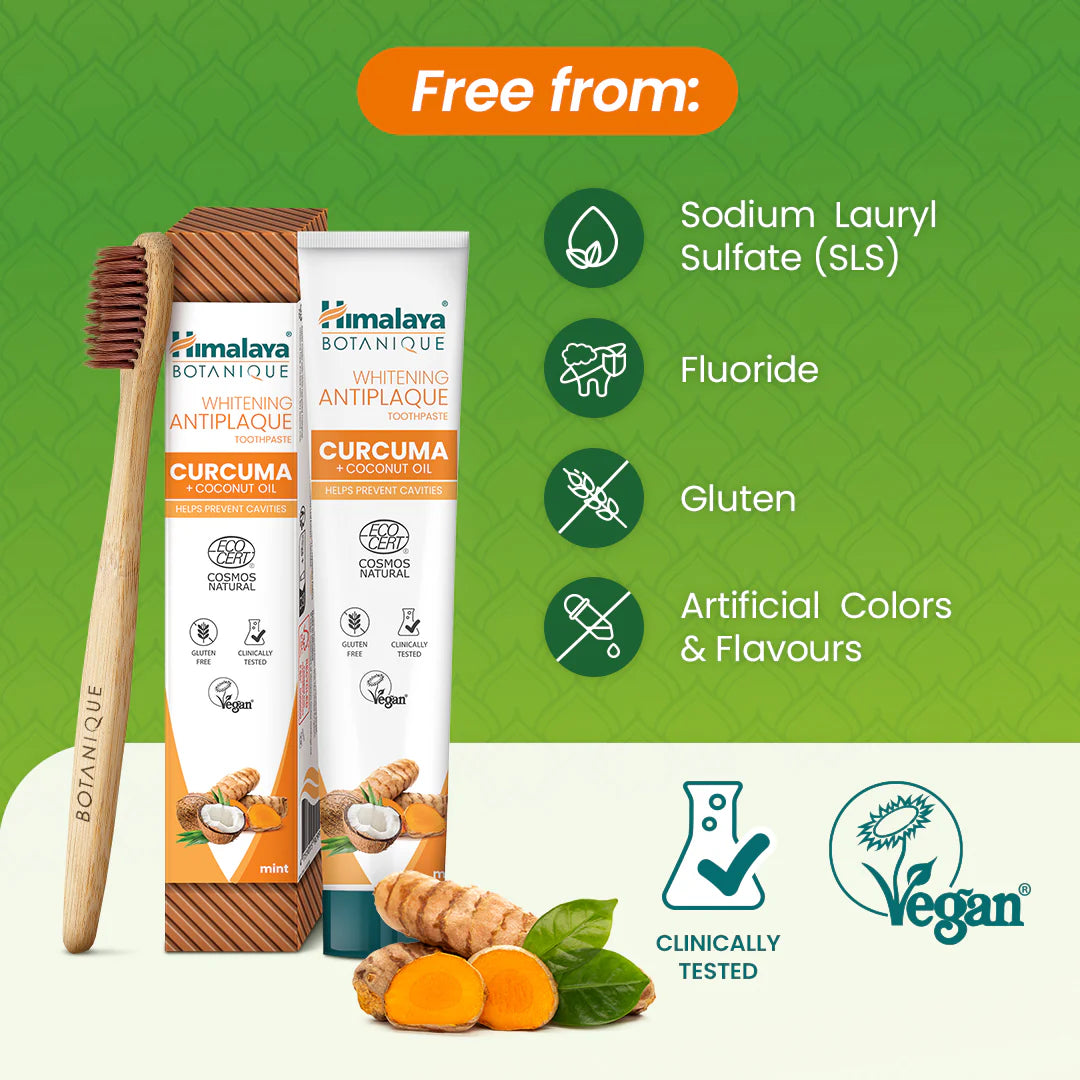 Whitening Antiplaque fluorfri Tandkräm - gurkmeja + Kokosolja 75 ml.