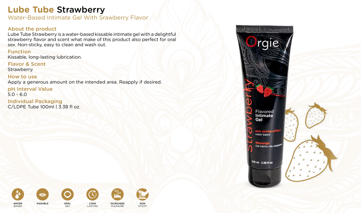 Lube Tube Jordgubb – Kyssvänligt Vattenbaserat Glidmedel-Perfekt för Oralsex & Intim Glid.