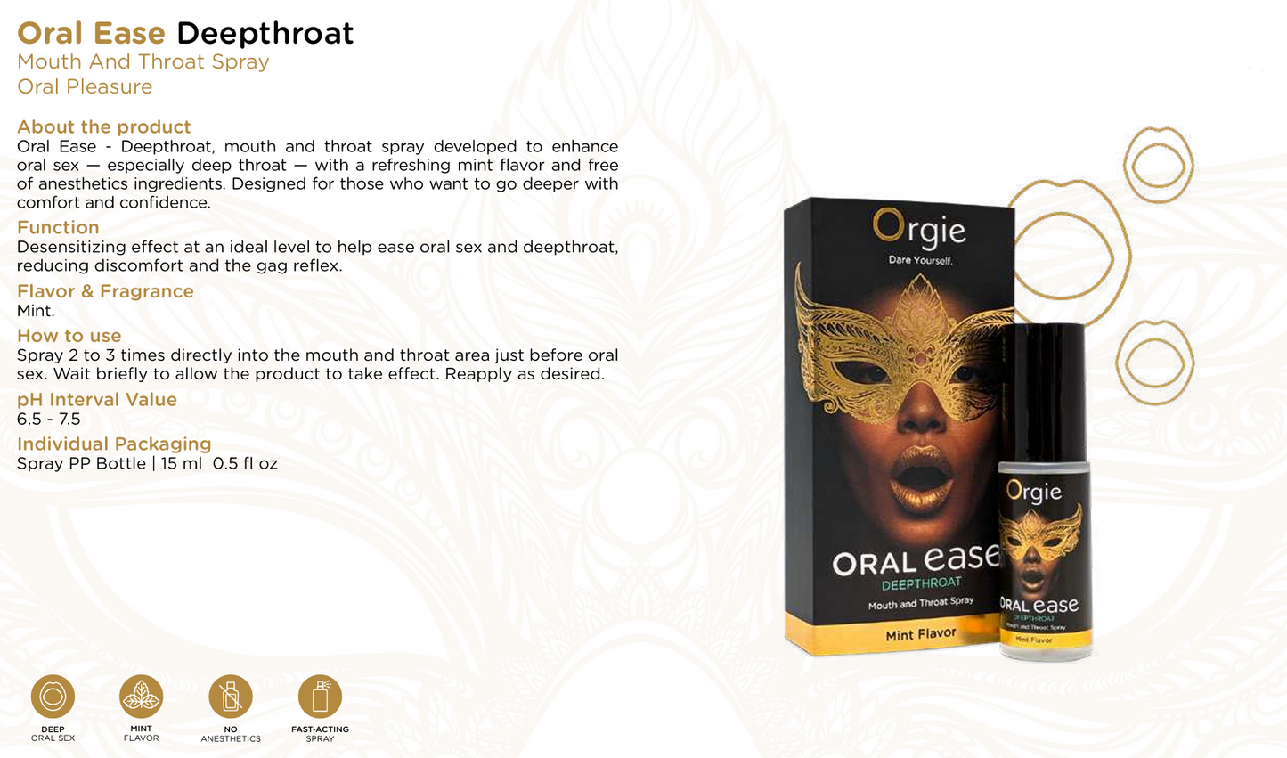 Oral Ease – Djuptrupsspray med Mintsmak för Bekvämare Oralsex 15ml.