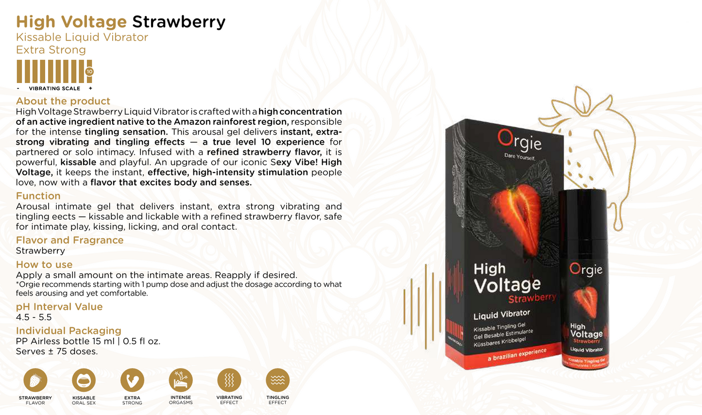 High Voltage Strawberry – Flytande Vibratorgel med Jordgubbssmak (Extra Stark Effekt) 15ml.