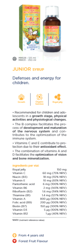 Junior Multivitamin Sirap med Bidrottninggelé – 125 ml Multivitaminer, immunförsvar och ennergi för bar