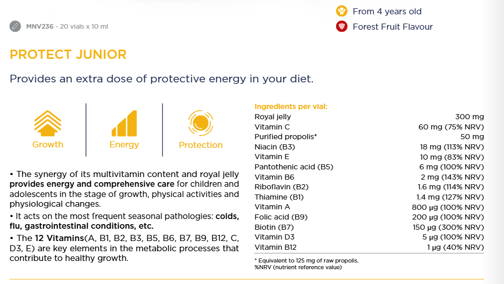Protect Junior- Royal Jelly, Propolis och vitaminer för barn.