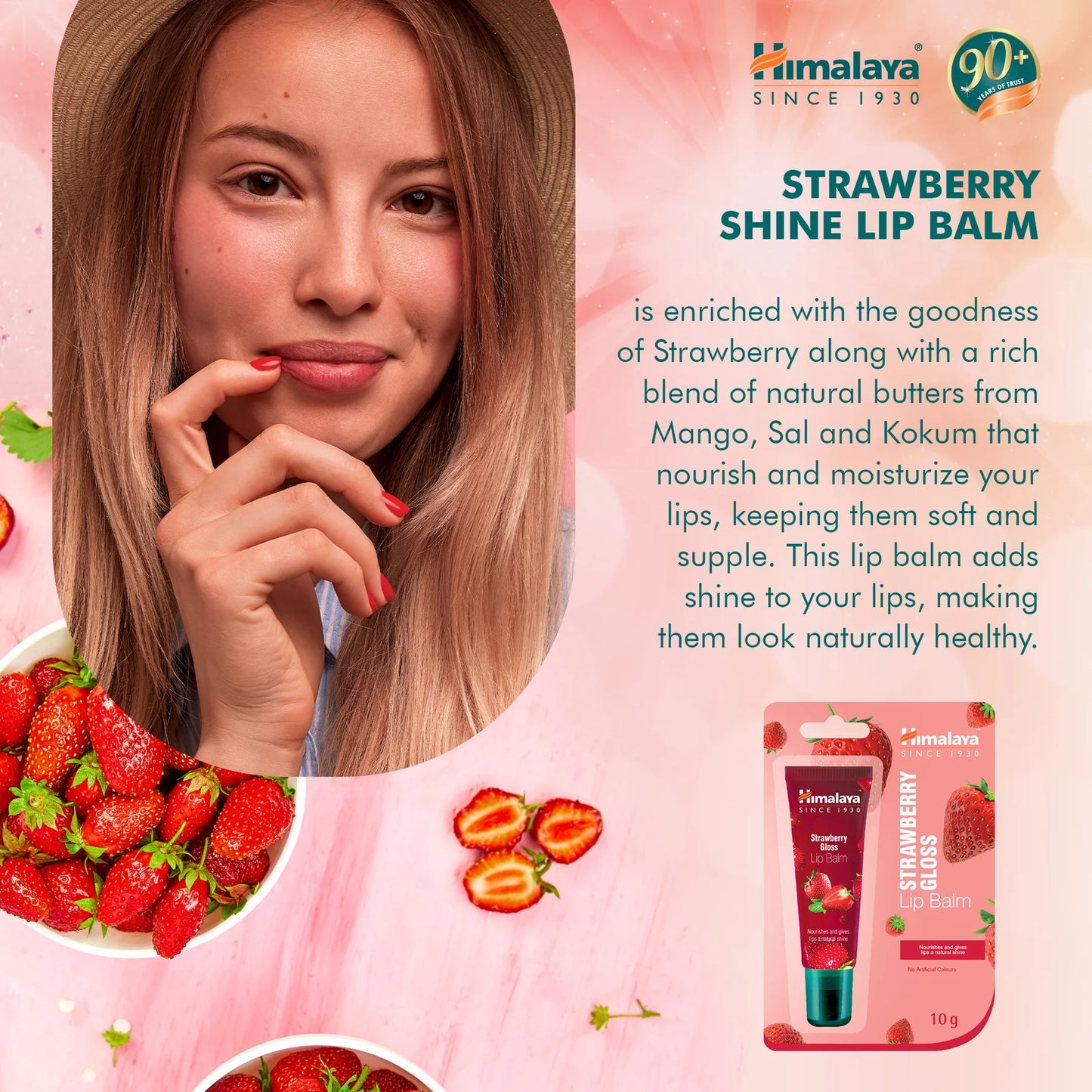 Strawberry Gloss Lip Balm för torra läppar - 10g.