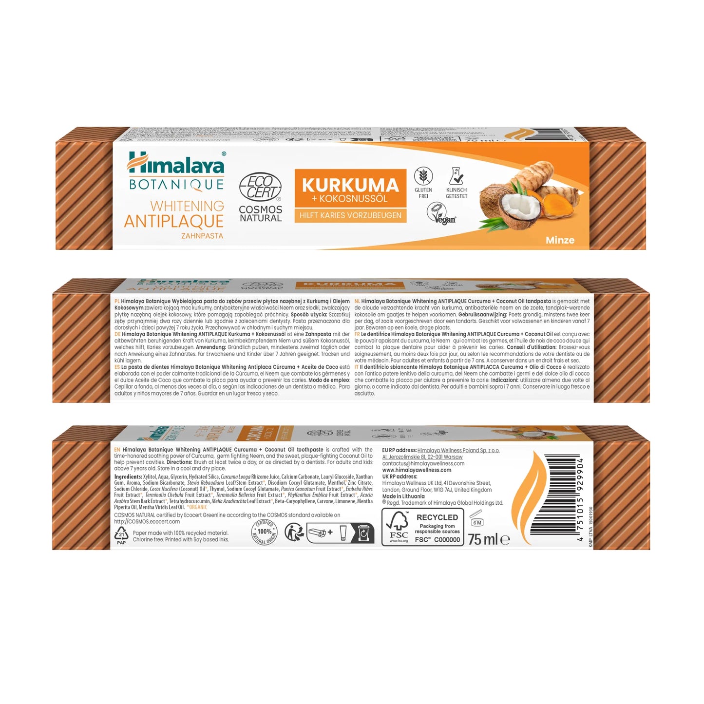 Whitening Antiplaque fluorfri Tandkräm - gurkmeja + Kokosolja 75 ml.