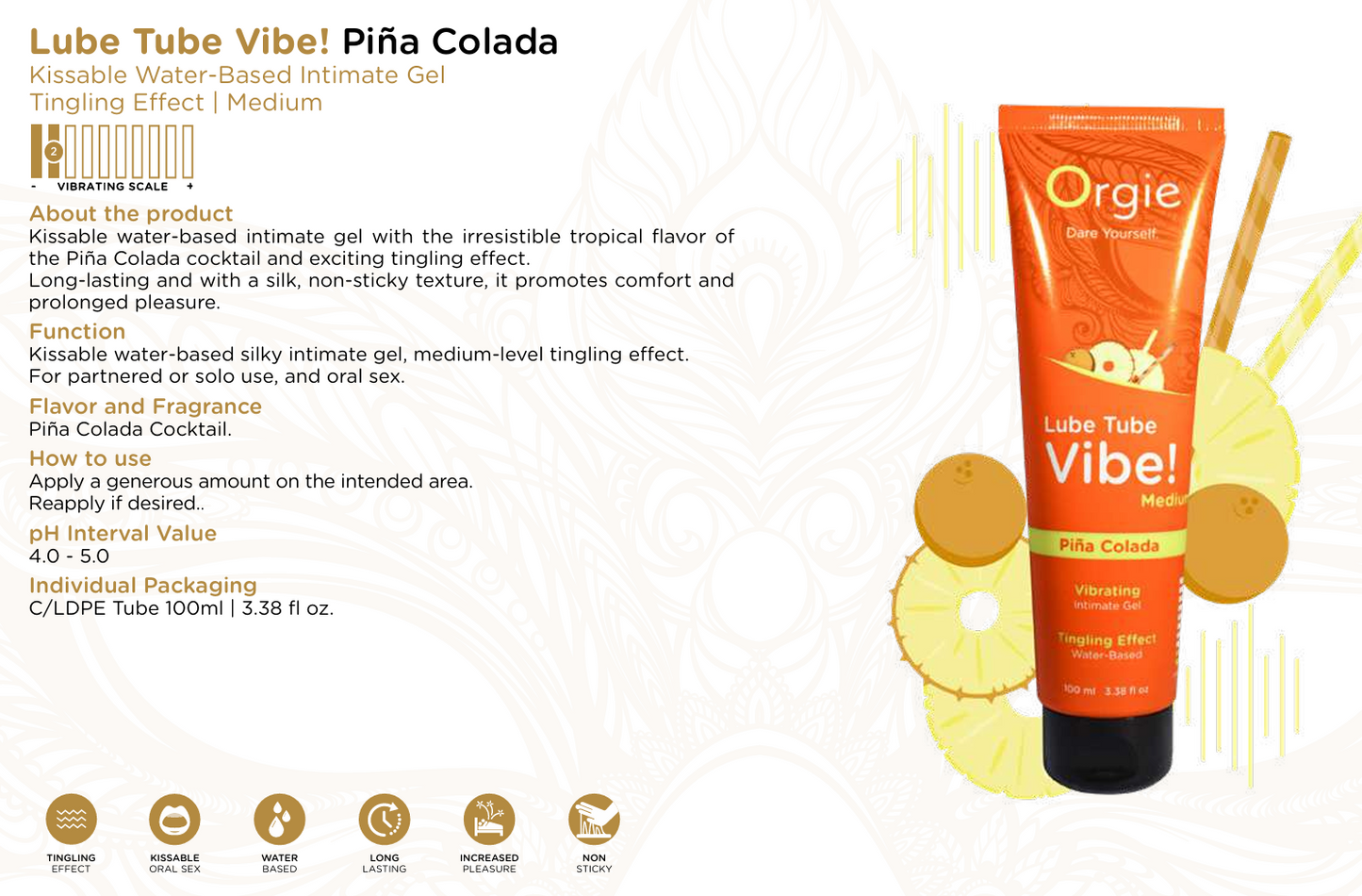 Lube Tube Exotiskt Glidmedel med Vibration – Smak av Piña Colada 100ml.