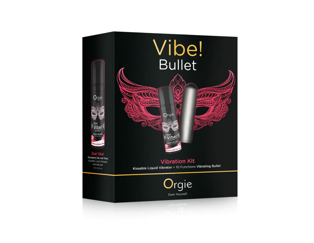 Vibe! Bullet – Kit med Vibrator & Kyssvänlig Gel med Jordgubb/Gin Tonic-smak.