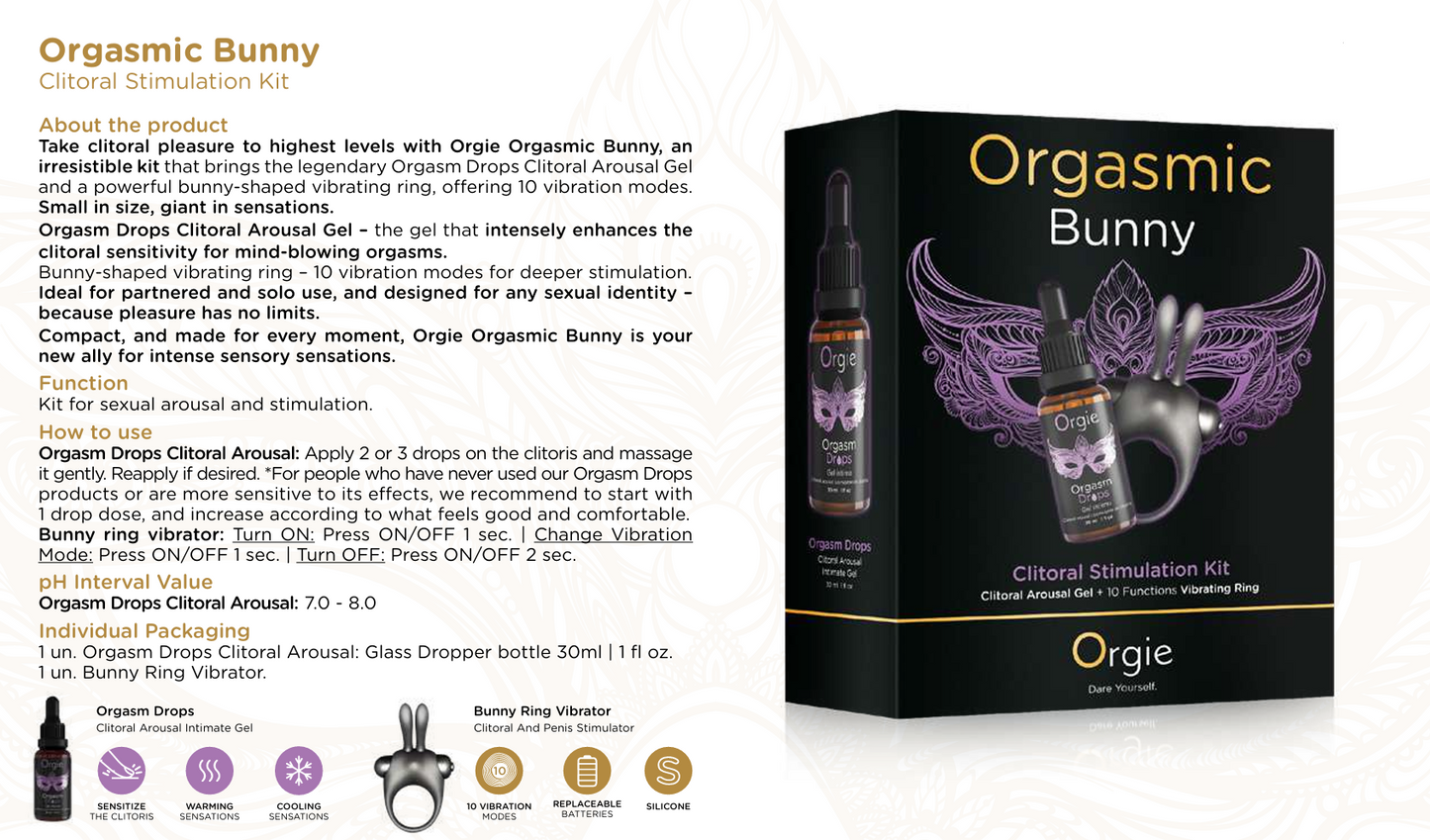 Orgie Orgasmic Bunny – Klitorisstimulerande Gel & Vibrerande Ring i Ett Kit.