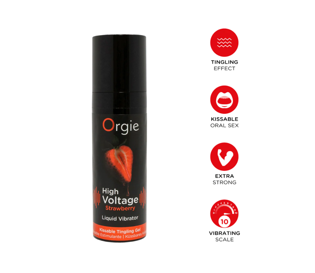 High Voltage Strawberry – Flytande Vibratorgel med Jordgubbssmak (Extra Stark Effekt) 15ml.