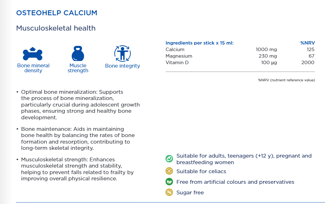 OSTEOHELP CALCIUM Hjälper till att bevara skelett- och muskelhälsa 28dospåsar.