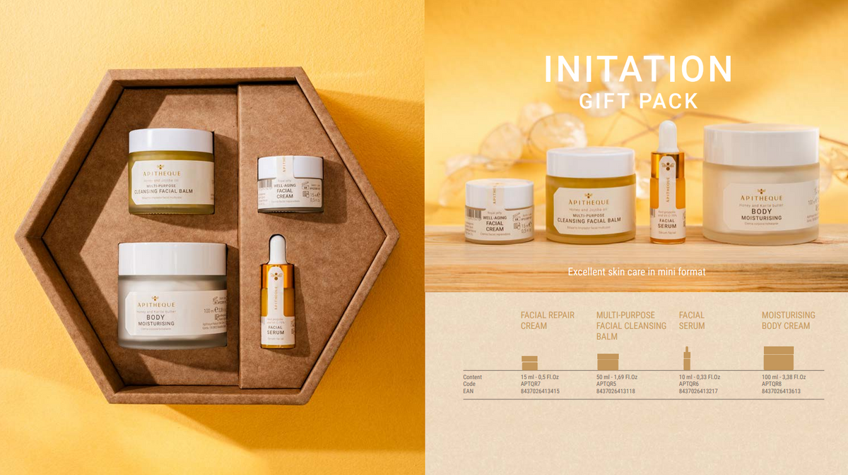 Presentkitet innehåller serum, cleanser, anti-age cream och body cream.