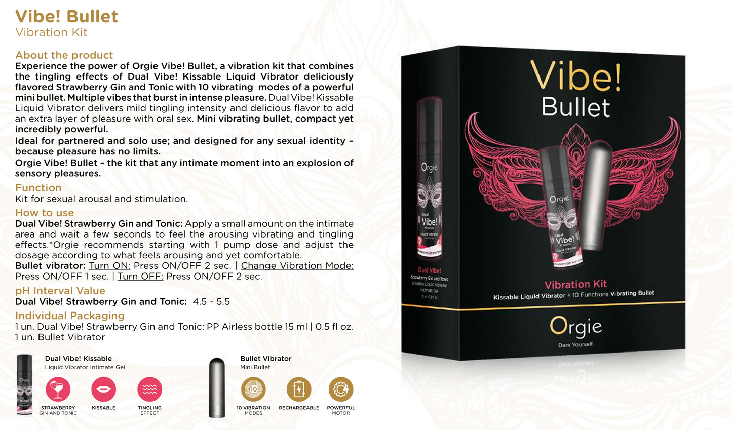 Vibe! Bullet – Kit med Vibrator & Kyssvänlig Gel med Jordgubb/Gin Tonic-smak.